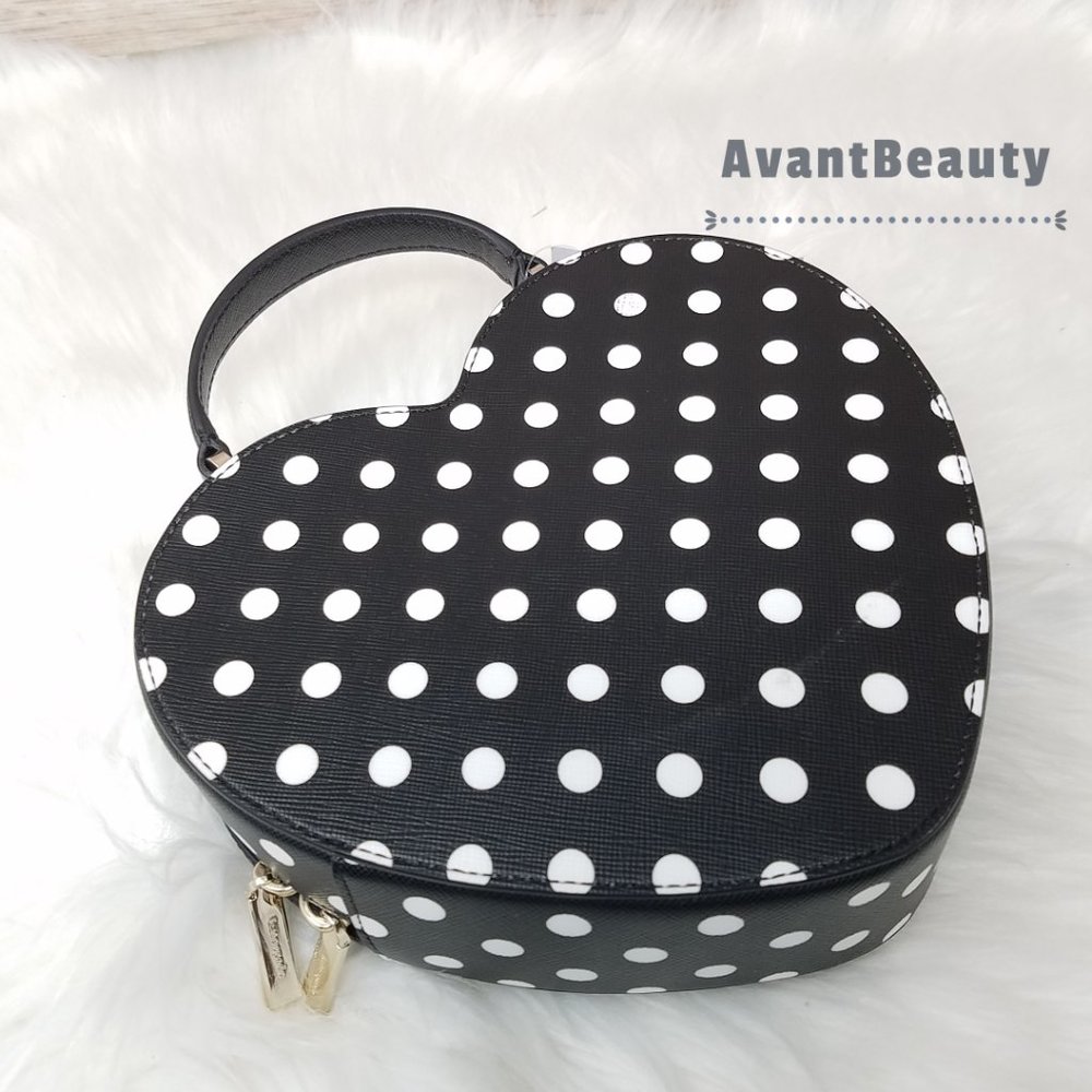 NWT Kate Spade New York Love Shack Heart Crossbody in Polka Dot Black & White - Picture 6 of 9